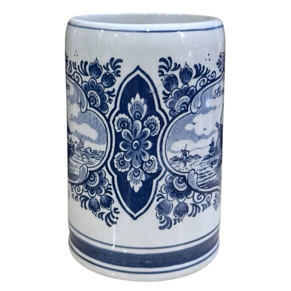 Vtg. Delft Cobalt Blue & White Heineken Beer Stein – Windmill & Sailboat Scene - Picture 4 of 12